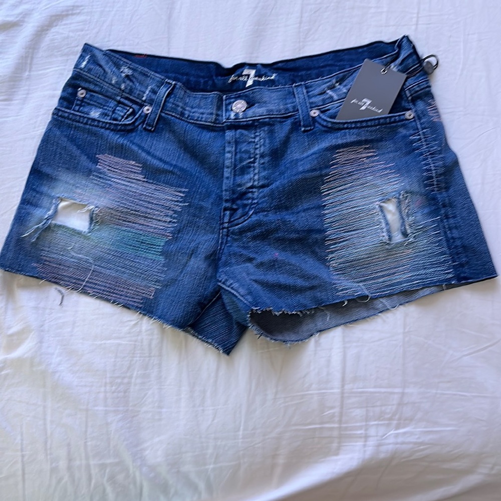 Seven For All Mankind Jean Shorts. Ripped with Color Detail. Women’s Size 28.